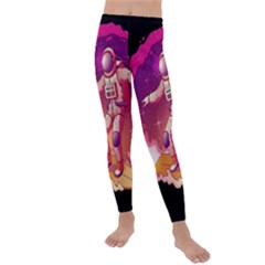 Astronaut Spacesuit Standing Surfboard Surfing Milky Way Stars Kids  Lightweight Velour Leggings by Ndabl3x