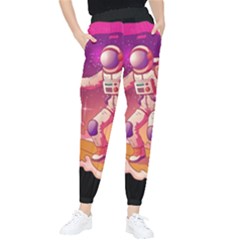 Astronaut Spacesuit Standing Surfboard Surfing Milky Way Stars Women s Tapered Pants by Ndabl3x