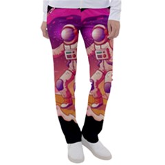 Astronaut Spacesuit Standing Surfboard Surfing Milky Way Stars Women s Casual Pants by Ndabl3x