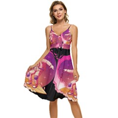 Astronaut Spacesuit Standing Surfboard Surfing Milky Way Stars Sleeveless Tie Front Chiffon Dress by Ndabl3x