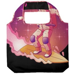 Astronaut Spacesuit Standing Surfboard Surfing Milky Way Stars Foldable Grocery Recycle Bag by Ndabl3x