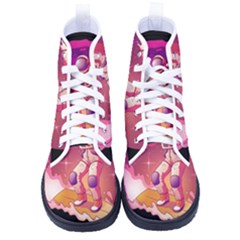 Astronaut Spacesuit Standing Surfboard Surfing Milky Way Stars Men s High-top Canvas Sneakers by Ndabl3x