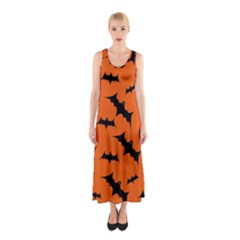 Halloween Card With Bats Flying Pattern Sleeveless Maxi Dress by Hannah976