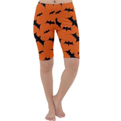 Halloween Card With Bats Flying Pattern Cropped Leggings  by Hannah976