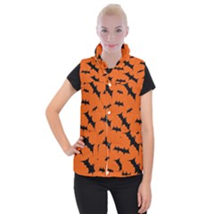 Halloween Card With Bats Flying Pattern Women s Button Up Vest