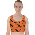 Halloween Card With Bats Flying Pattern Velvet Racer Back Crop Top View1