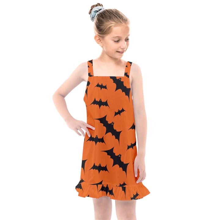 Halloween Card With Bats Flying Pattern Kids  Overall Dress