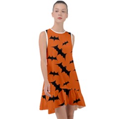 Halloween Card With Bats Flying Pattern Frill Swing Dress by Hannah976