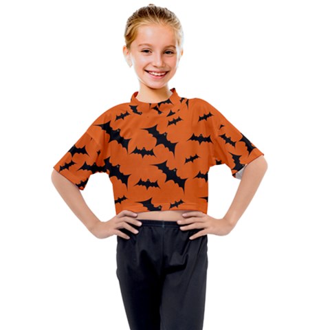 Halloween Card With Bats Flying Pattern Kids Mock Neck T-shirt by Hannah976