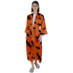 Halloween Card With Bats Flying Pattern Maxi Satin Kimono by Hannah976