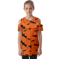 Halloween Card With Bats Flying Pattern Fold Over Open Sleeve Top by Hannah976