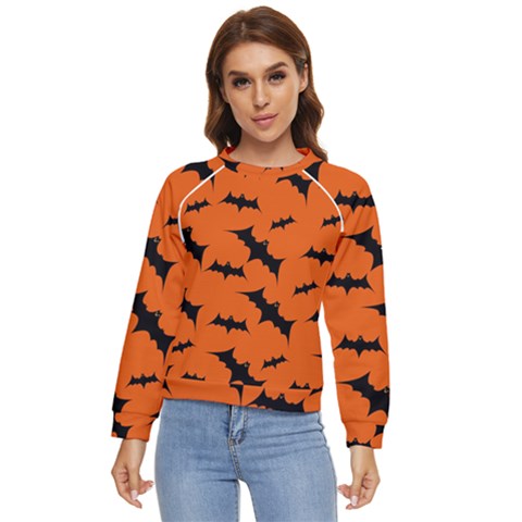 Halloween Card With Bats Flying Pattern Women s Long Sleeve Raglan T-shirt by Hannah976