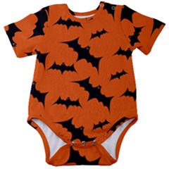 Halloween Card With Bats Flying Pattern Baby Short Sleeve Bodysuit by Hannah976