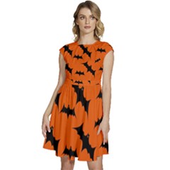 Halloween Card With Bats Flying Pattern Cap Sleeve High Waist Dress by Hannah976