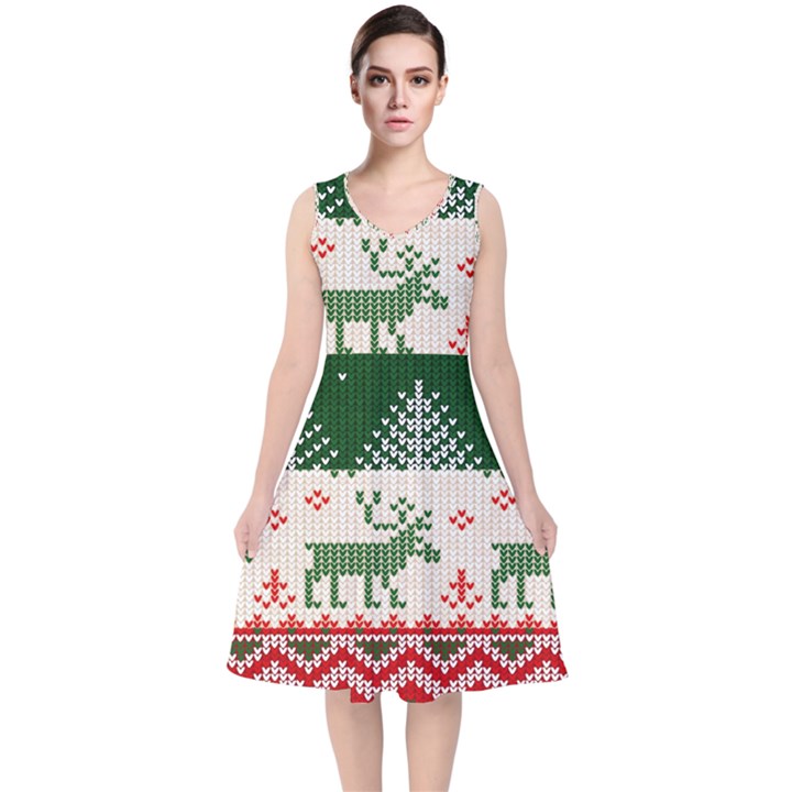 Merry Christmas Ugly V-Neck Midi Sleeveless Dress 