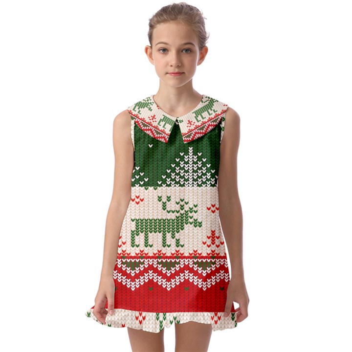 Merry Christmas Ugly Kids  Pilgrim Collar Ruffle Hem Dress