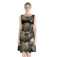 Owl Knight Sleeveless Waist Tie Chiffon Dress