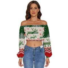  Long Sleeve Crinkled Weave Crop Top