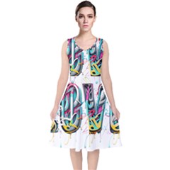 Graffiti Love V-neck Midi Sleeveless Dress  by essentialimage