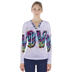 Graffiti Love V-neck Long Sleeve Top by essentialimage