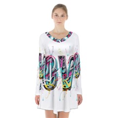 Graffiti Love Long Sleeve Velvet V-neck Dress