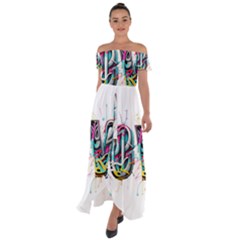 Graffiti Love Off Shoulder Open Front Chiffon Dress by essentialimage