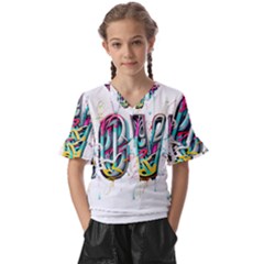 Graffiti Love Kids  V-neck Horn Sleeve Blouse by essentialimage