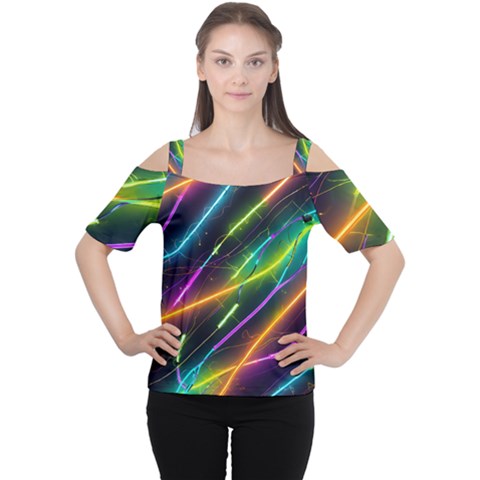 Vibrant Neon Dreams Cutout Shoulder T-shirt by essentialimage