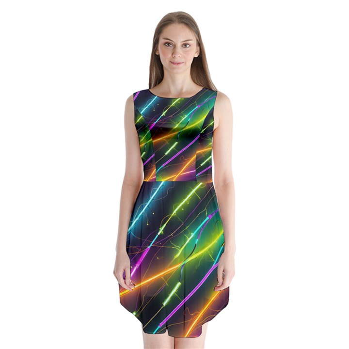 Vibrant Neon Dreams Sleeveless Chiffon Dress  