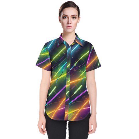 Vibrant Neon Dreams Women s Short Sleeve Shirt by essentialimage