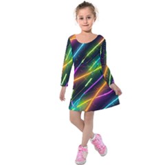 Vibrant Neon Dreams Kids  Long Sleeve Velvet Dress