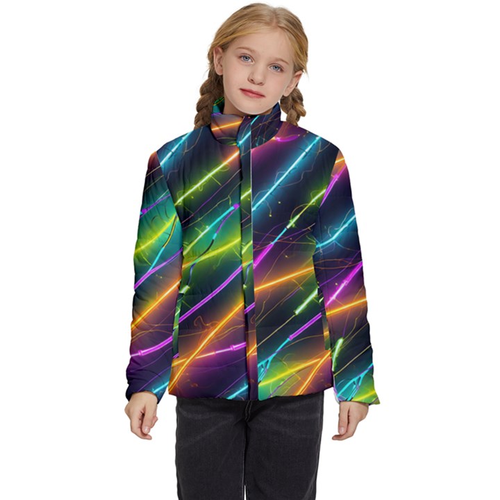 Vibrant Neon Dreams Kids  Puffer Bubble Jacket Coat