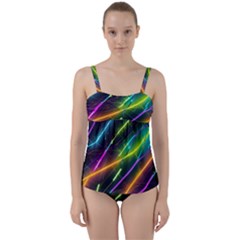 Vibrant Neon Dreams Twist Front Tankini Set by essentialimage