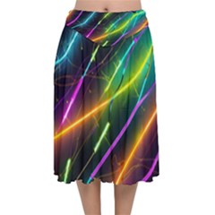 Vibrant Neon Dreams Velvet Flared Midi Skirt