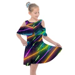 Vibrant Neon Dreams Kids  Shoulder Cutout Chiffon Dress by essentialimage