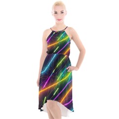 Vibrant Neon Dreams High-low Halter Chiffon Dress  by essentialimage