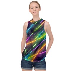 Vibrant Neon Dreams High Neck Satin Top by essentialimage