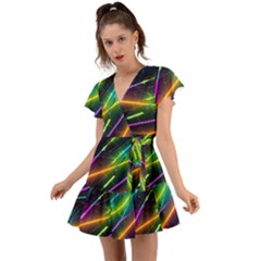 Vibrant Neon Dreams Flutter Sleeve Wrap Dress by essentialimage