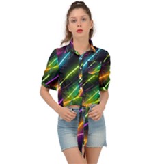 Vibrant Neon Dreams Tie Front Shirt  by essentialimage