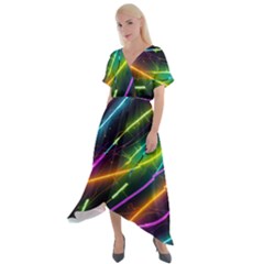 Vibrant Neon Dreams Cross Front Sharkbite Hem Maxi Dress by essentialimage