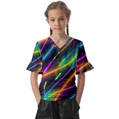 Vibrant Neon Dreams Kids  V-neck Horn Sleeve Blouse by essentialimage