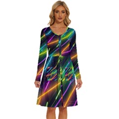 Vibrant Neon Dreams Long Sleeve Dress With Pocket