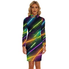 Vibrant Neon Dreams Long Sleeve Shirt Collar Bodycon Dress by essentialimage