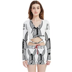 Donkey Ass Funny Nice Cute Floppy Velvet Wrap Crop Top And Shorts Set by Sarkoni