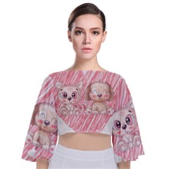 Paw Dog Pet Puppy Canine Cute Tie Back Butterfly Sleeve Chiffon Top by Sarkoni