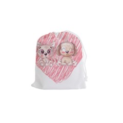 Dog Cat Animal Pet Heart Love Drawstring Pouch (small) by Sarkoni