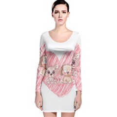 Cat Kitten Feline Pet Animal Cute Long Sleeve Velvet Bodycon Dress by Sarkoni