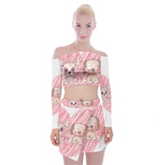 Cat Kitten Feline Pet Animal Cute Off Shoulder Top With Mini Skirt Set by Sarkoni