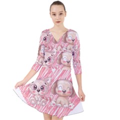 Dog Cat Animal Pet Heart Love Quarter Sleeve Front Wrap Dress by Sarkoni