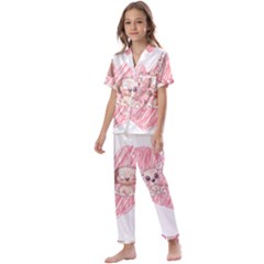 Paw Dog Pet Puppy Canine Cute Kids  Satin Short Sleeve Pajamas Set by Sarkoni